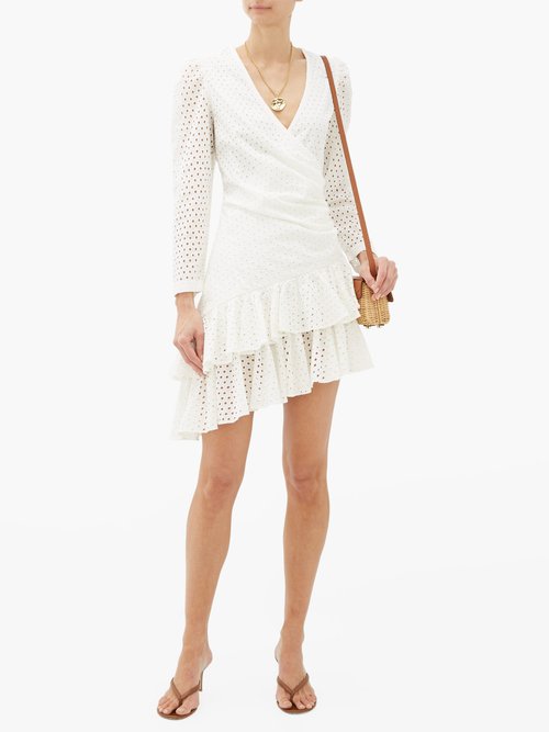 Rhode Lola Ruffled Broderie-anglaise Cotton Wrap Dress White - 50% Off Sale