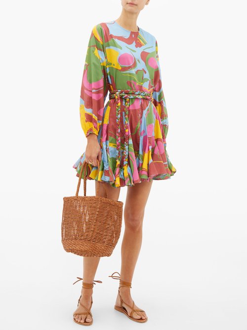 Rhode Ella Marbled-print Cotton Mini Dress Multi - 60% Off Sale