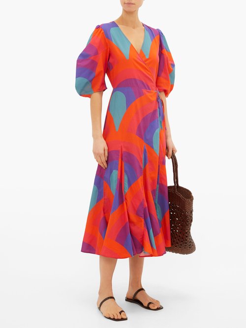 Rhode Fiona Rainbow-print Cotton Wrap Dress Red Print - 40% Off Sale