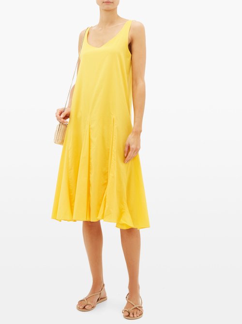 Rhode Lalla Godet-pleat Cotton Dress Yellow - 60% Off Sale