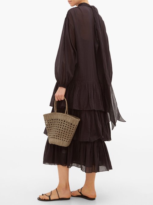 Rhode Cecile Tie-neck Cotton-voile Midi Dress Black - 60% Off Sale