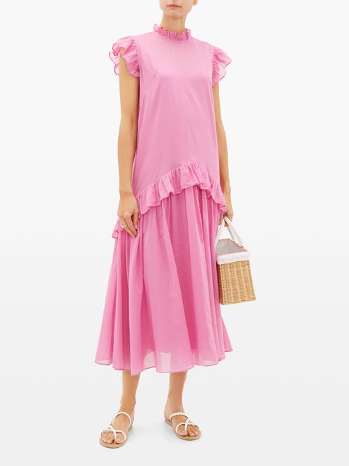 Rhode Mary Ruffled Cotton Dress Pink - 40% Off Sale