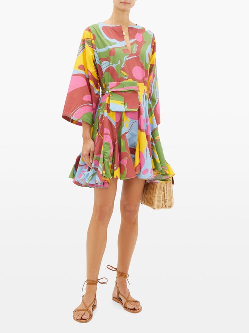 Rhode Ryan Waist-pouch Abstract-print Cotton Mini Dress Multi - 60% Off Sale