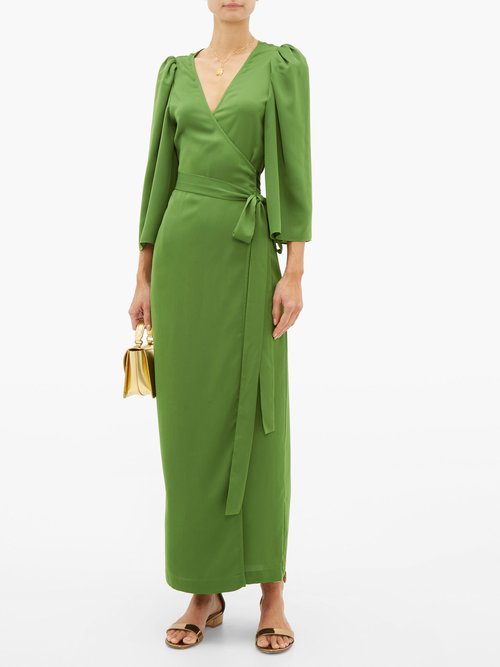 Rhode Elliot Wraparound Crepe Maxi Dress Green - 60% Off Sale
