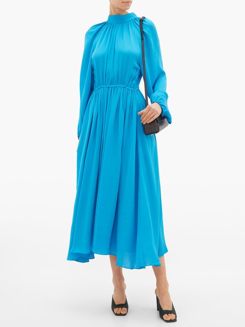 Rhode Mai Gathered Open-back Crepe Midi Dress Blue - 60% Off Sale
