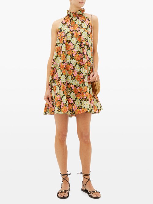 Rhode Billy Tiered Floral-print Cotton Mini Dress Brown Print - 50% Off Sale