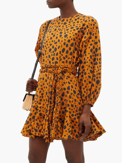 Rhode Ella Belted Leopard-print Cotton Mini Dress Animal - 40% Off Sale