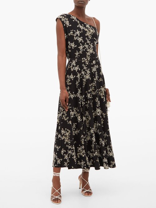 Norma Kamali Off-the-shoulder Floral-print Midi Dress Black Print - 40% Off Sale