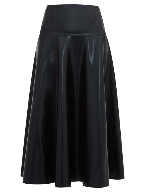 Norma Kamali Flared Coated-Jersey Midi Skirt In Black | ModeSens