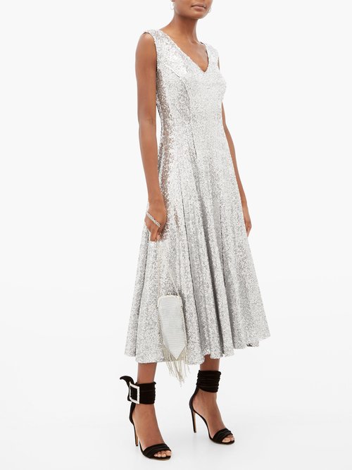 Norma Kamali Grace Sequinned Midi Dress Silver Multi - 60% Off Sale