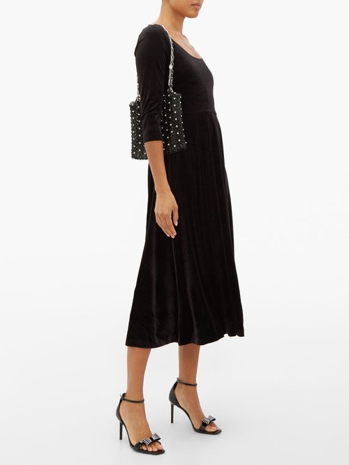 Norma Kamali Scoop-neck Velvet Midi Dress Black - 40% Off Sale