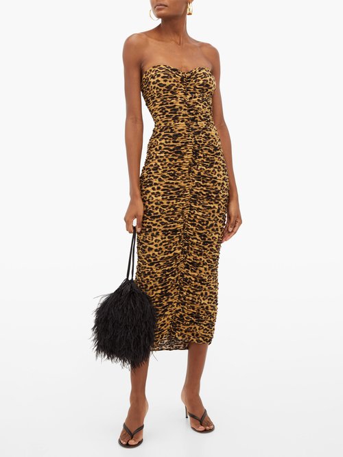 Norma Kamali Leopard-print Ruched Bandeau Jersey Midi Dress Leopard - 30% Off Sale