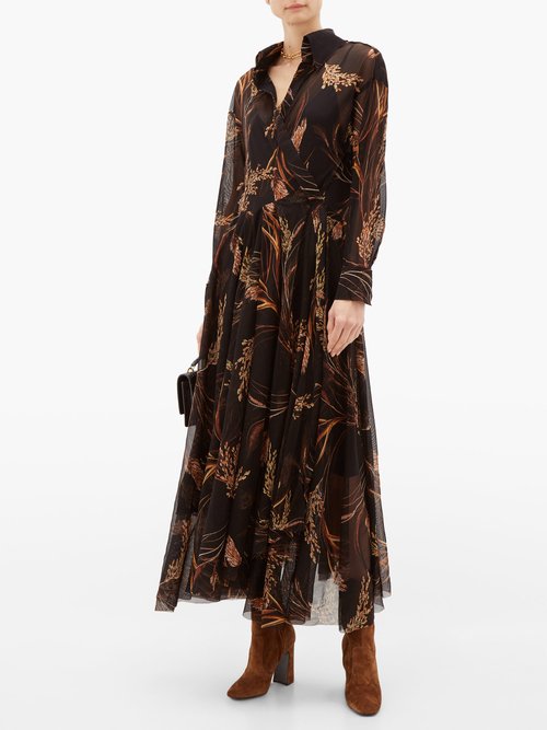 Norma Kamali Wheat-print Wrap Midi Dress Brown Print - 60% Off Sale