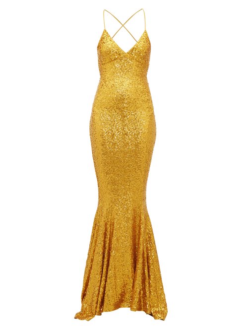 Norma Kamali - Fishtail-hem Sequinned Jersey Maxi Dress Gold