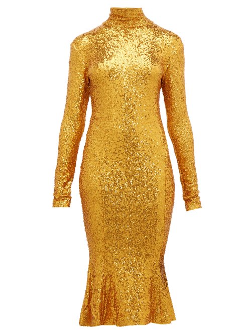 Norma Kamali – High-neck Sequinned Fishtail-hem Dress Gold
