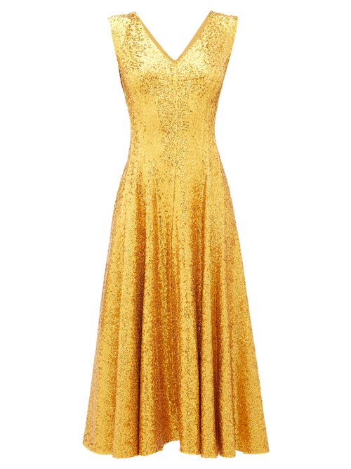 Norma Kamali – Grace Sequinned Midi Dress Gold