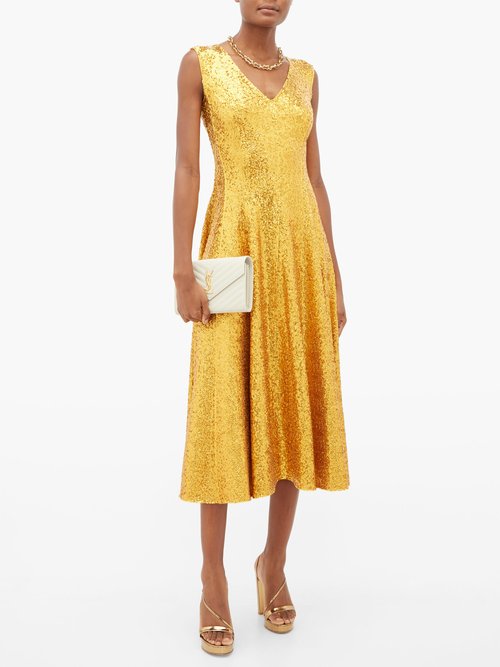 Norma Kamali Grace Sequinned Midi Dress Gold - 50% Off Sale