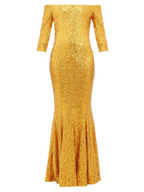 Norma Kamali - Mermaid-hem Off-the-shoulder Sequinned Dress Gold