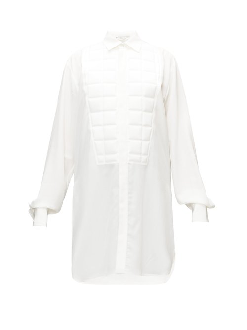 Bottega Veneta - Quilted-bib Longline Silk Shirt White