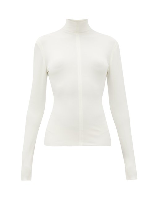Bottega Veneta - High-neck Long-sleeved Jersey Top Ivory
