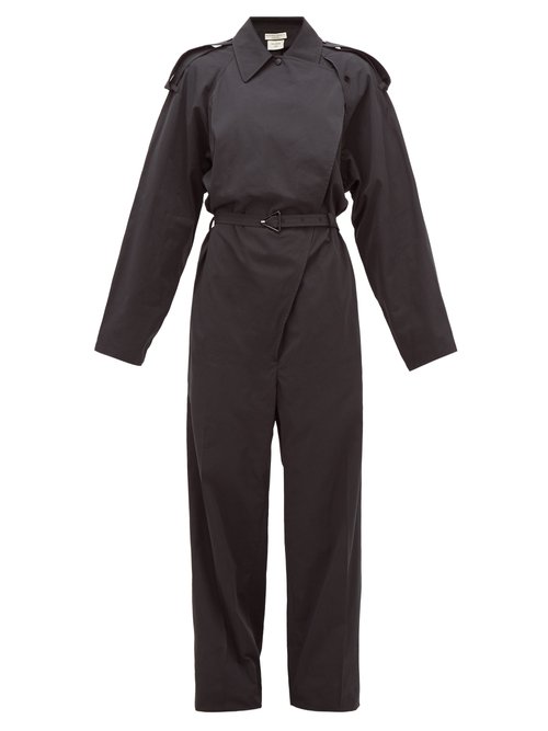 Bottega Veneta - Belted Cotton-blend Wide-leg Trench Jumpsuit Black