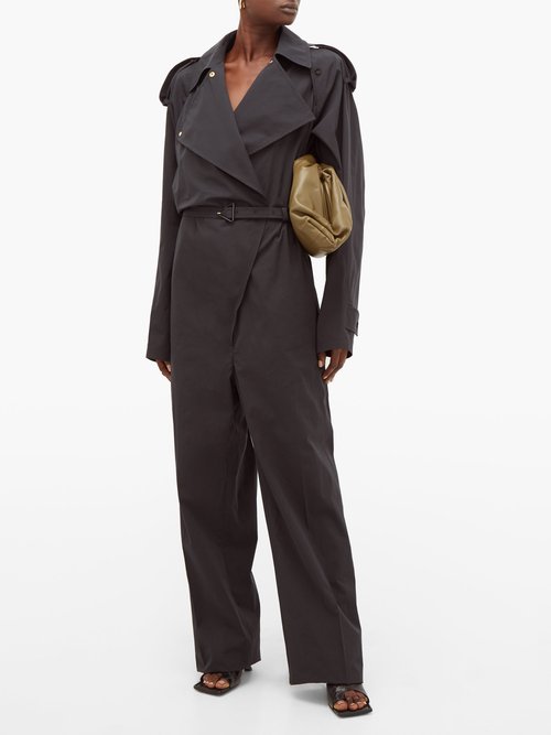 Bottega Veneta Belted Cotton-blend Wide-leg Trench Jumpsuit Black