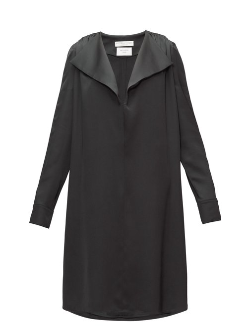 Bottega Veneta - Belted Wide-lapel Silk-satin Dress Black