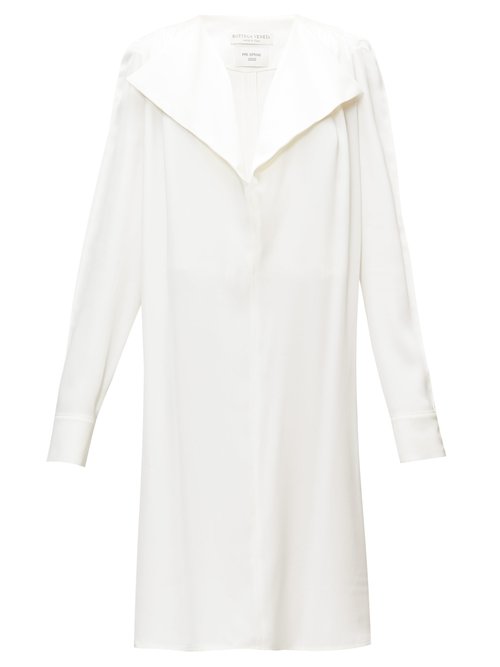 Bottega Veneta - Belted Wide-lapel Silk-satin Dress White