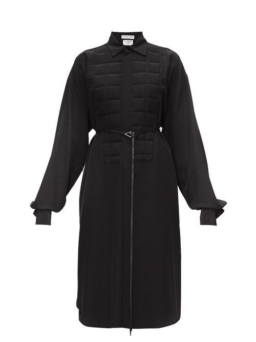 Bottega Veneta - Quilted-plastron Silk-georgette Shirt Dress Black