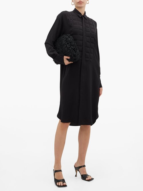 Bottega Veneta Quilted-plastron Silk-georgette Shirt Dress Black
