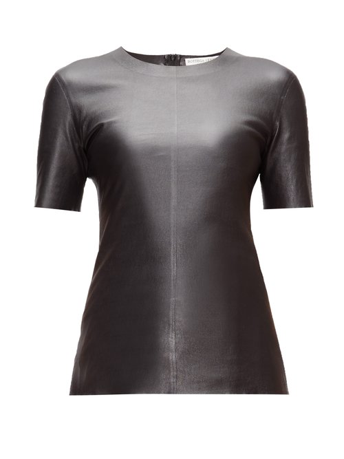 Bottega Veneta - Round-neck Leather T-shirt Black