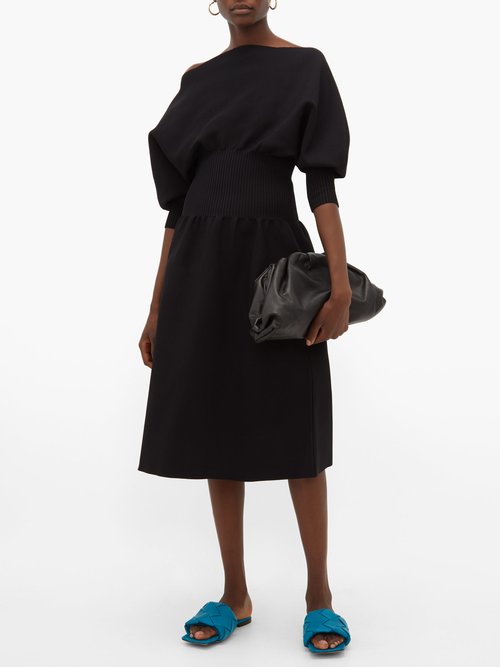 Bottega Veneta Off-the-shoulder Balloon-sleeve Dress Black