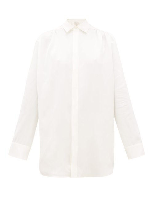 Bottega Veneta - Gathered-shoulder Silk-satin Shirt White