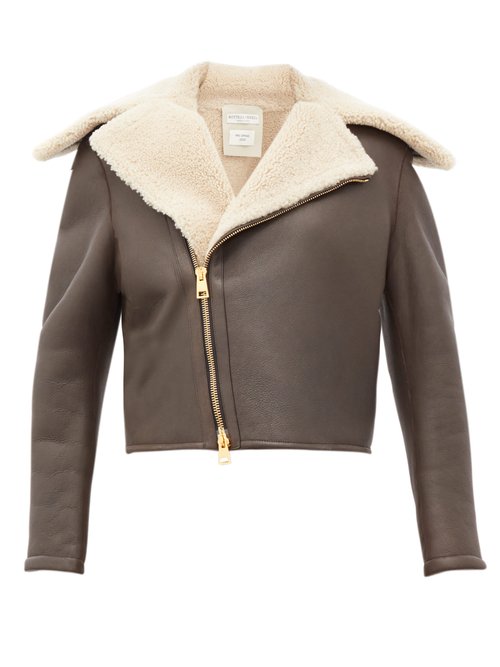 Bottega Veneta - Shearling And Leather Jacket - Womens - Brown Multi