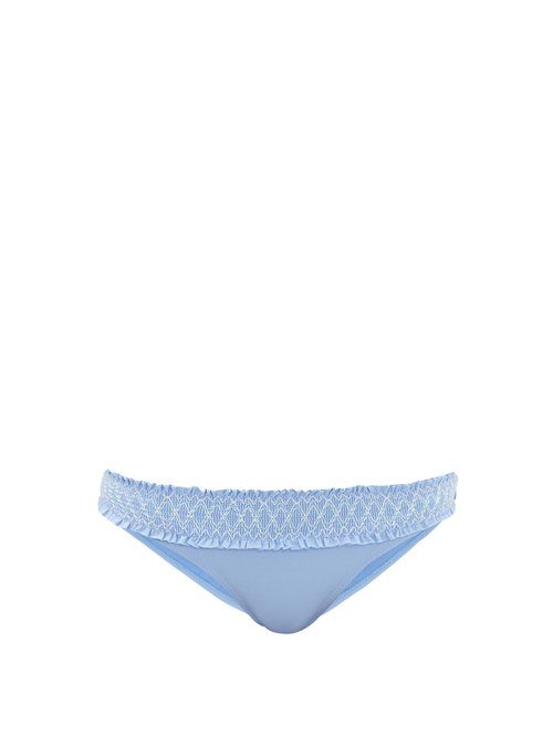 Heidi Klein – Andalucia Smocked Piqué Bikini Briefs Blue Beachwear