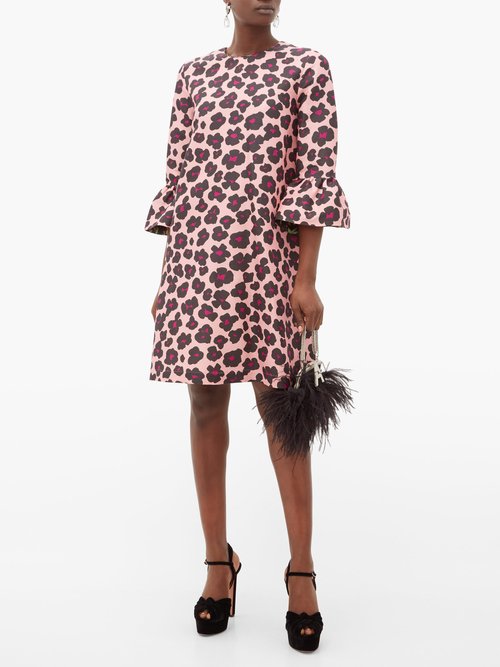 La DoubleJ Leopard-print Ruffled Faille Dress Black Pink - 30% Off Sale