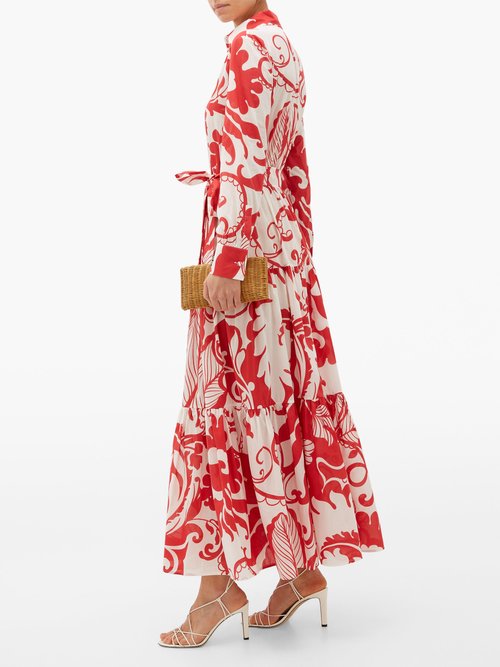 La DoubleJ Bellini Floral-print Cotton-voile Maxi Dress Red Print