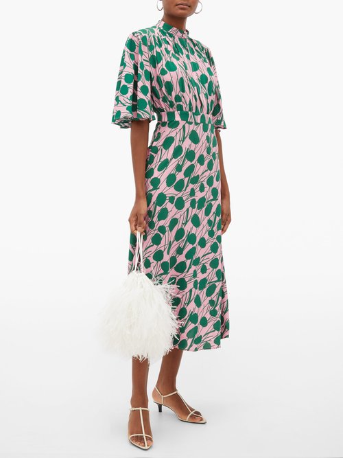 La DoubleJ Joan Moses-print Front-slit Crepe Dress Pink Print - 30% Off Sale