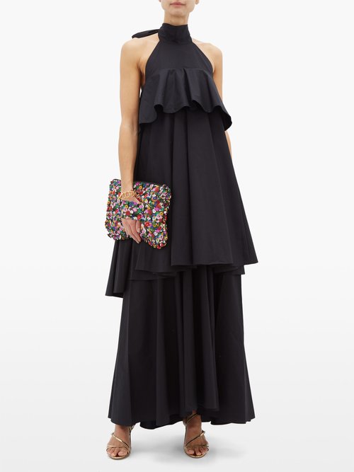 La DoubleJ Bon Bon Halterneck Tiered Cotton Dress Black – 30% Off Sale