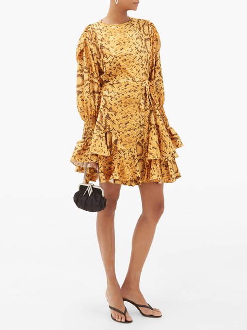 Preen By Thornton Bregazzi Lupita Snake Print Floral-jacquard Mini Dress Yellow Print – 60% Off Sale