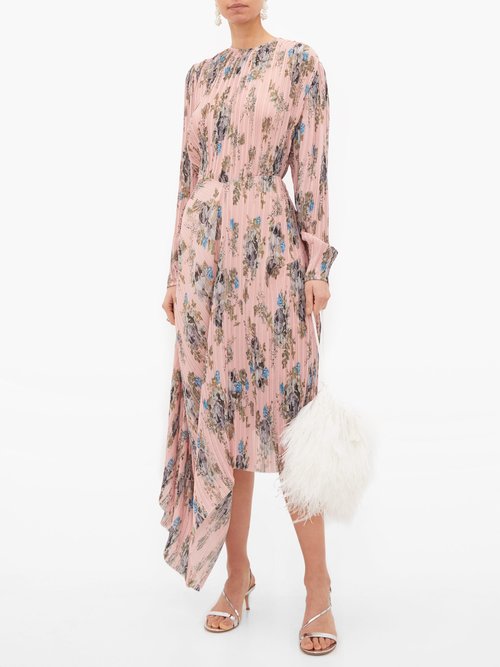 Preen By Thornton Bregazzi Delaney Asymmetric Floral-print Plissé Dress Pink Print - 60% Off Sale