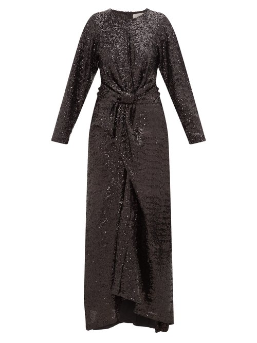 Buy Preen By Thornton Bregazzi - Loena Sequinned-jersey And Silk-satin Maxi Dress Black online - shop best Preen By Thornton Bregazzi clothing sales