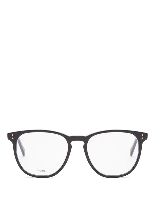 Celine Eyewear - Foiled-logo Round Acetate Glasses - Womens - Black