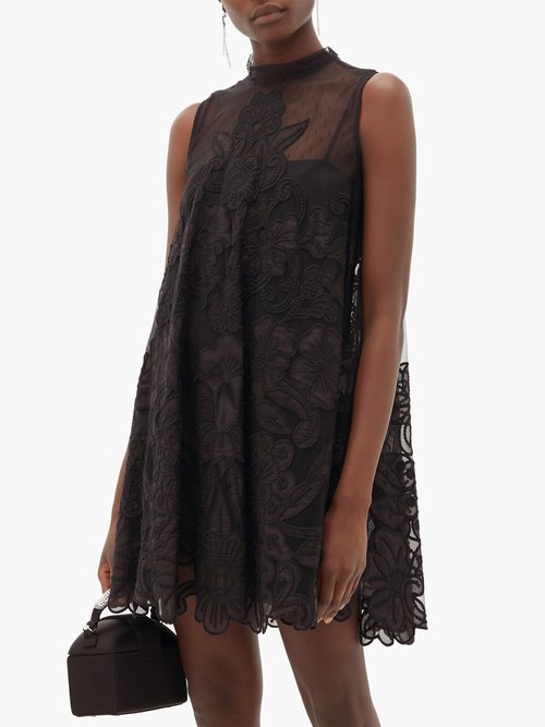 REDValentino Floral-embroidered Tulle Mini Dress Black - 50% Off Sale