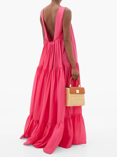 Kalita Asri Low-back Tiered-silk Maxi Dress Pink - 40% Off Sale