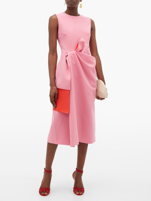 Roksanda Carina Bow-waist Cady Midi Dress Light Pink