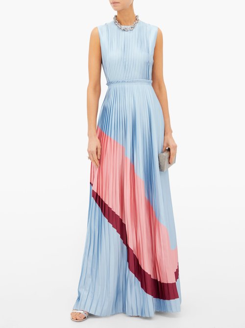 Roksanda Isabella Pleated Satin Gown Blue - 60% Off Sale