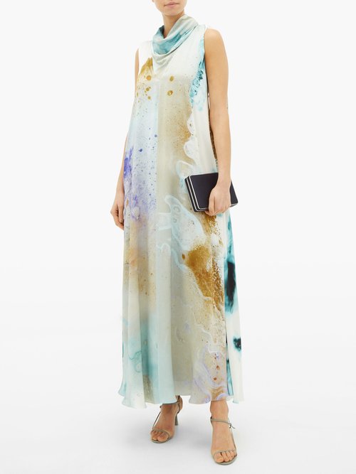Roksanda Leesha Watercolour-print Silk-charmeuse Maxi Dress Gold - 70% Off Sale