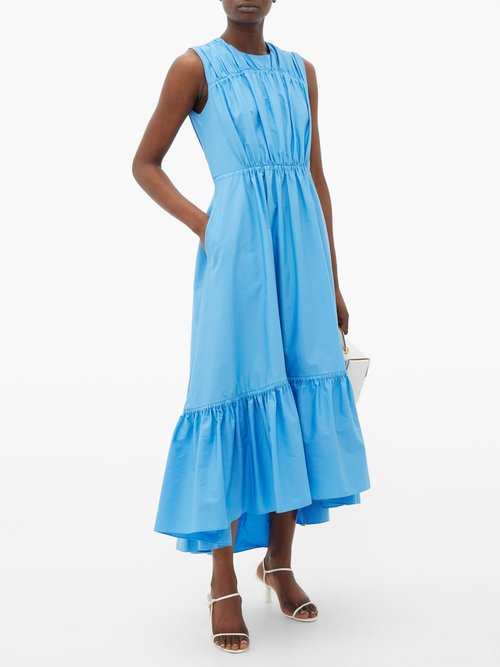 Roksanda Lucia Tiered Cotton-poplin Dress Light Blue