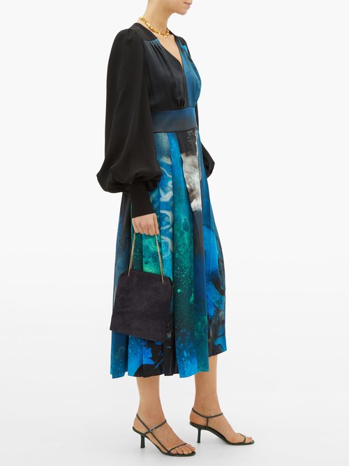 Buy Roksanda Teruko Balloon-sleeve Cosmic-print Silk Midi Dress Blue Print online - shop best Roksanda clothing sales